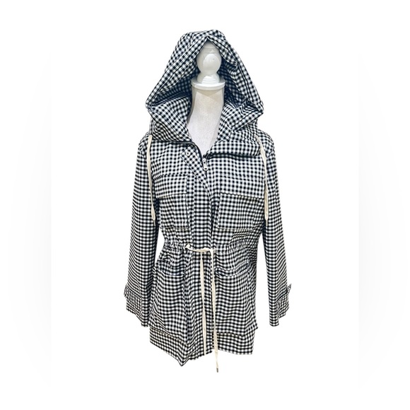 Nwot Avec Les filles black & white gingham check hooded zip up jacket sz medium - Picture 4 of 12